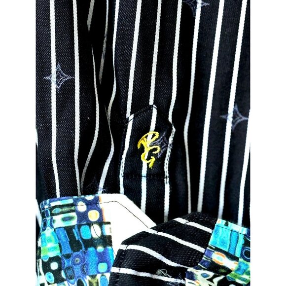 Robert Graham Mens XL Striped Long Sleeve Button-Up Shirt 100% Cotton Navy/White - Picture 8 of 8